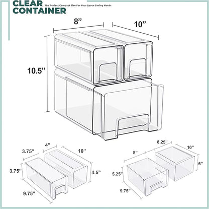 Sorbus 1 Large & 2 Small Clear Stackable Storage Drawers, Plastic Organizer Bins - Image 3