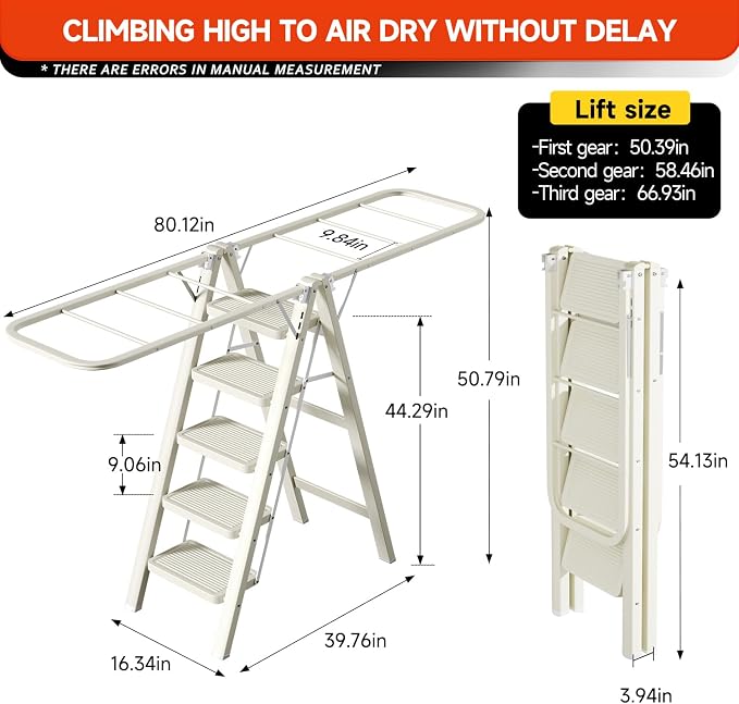 Multi-Functional 5 Step Ladder Used as Clothes Drying Rack, Sturdy Carbon Steel - Image 2