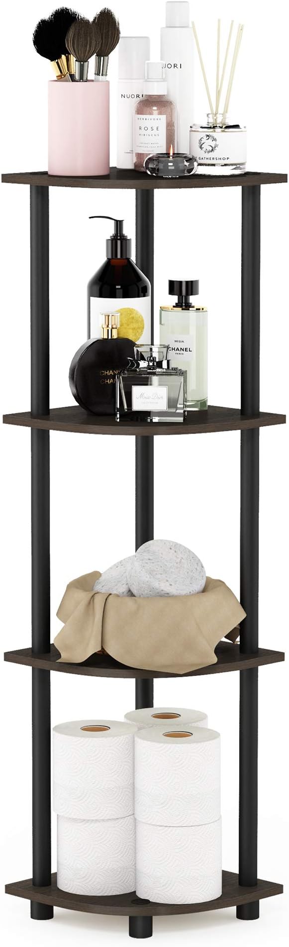 Furinno TURN-N-TUBE Corner Shelf, 4-Tier Corner Bookshelf, Display Storage by Furinno-FitsYourSpaceFitsYourBudget