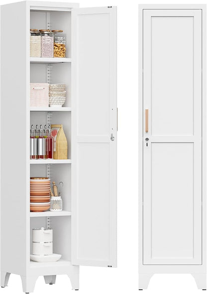 67"H White Metal Locker with 1 Lockable Door and 4 Adjustable Shelves by Firstsky