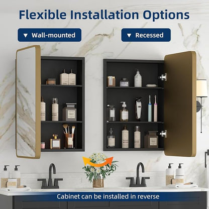 Bathroom Medicine Cabinet with Mirror 16 x 24 Inch, Brush Gold Medicine Cabinet - Image 3