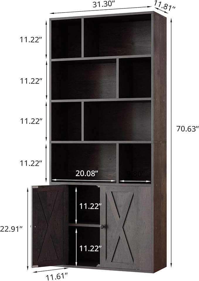 IRONCK Bookcase with Doors, Tall Bookshelf with Storage, Bookshelves and - Image 3