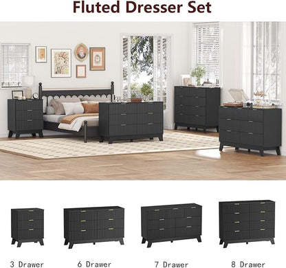 Fluted Dresser for Bedroom, 3 Drawer Dresser for Closet, Storage Cabinet and - Image 8