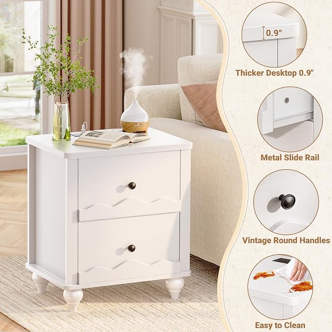Cyclysio Nightstand with Charging Station, Side End Table with 2 Drawers - Image 4