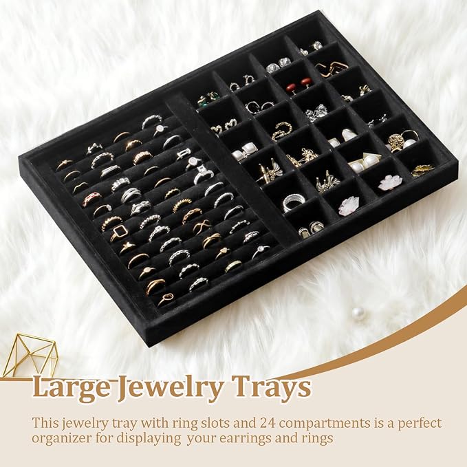 Large Jewelry Organizer for Drawer Insert Velvet Stackable Jewelry Trays for - Image 2