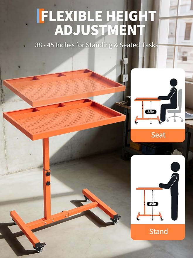 Rolling Tool Tray on Wheels, 220LBS Capacity Steel Mobile Work Table, - Image 3