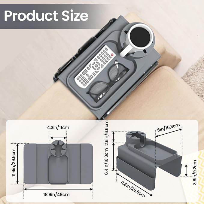 Couch Cup Holder Tray, Silicone Sofa Armrest organizer - Image 2