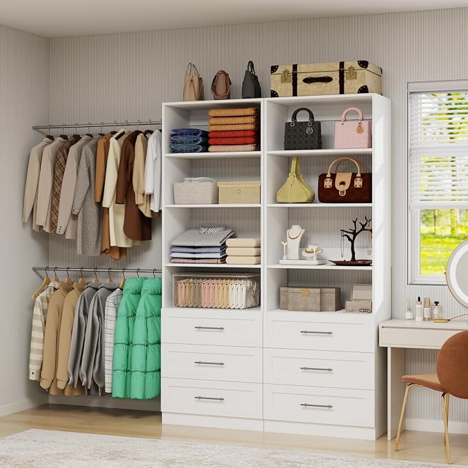 Closet System with Drawers, Wood Closet Organizer System with Adjustable - Image 8