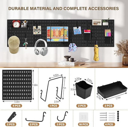 AKTOP Peg Board Wall Organizer 4-Pack – 12"x12" Black Pegboard Combination Kit - Image 3