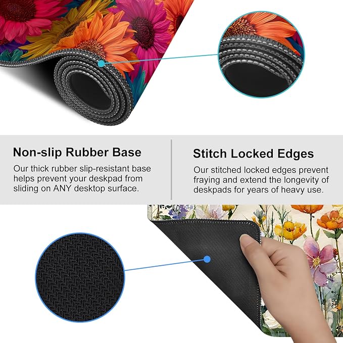 Colorful Floral Mouse Pad – Large Extended Desk Mat 35.43 x 15.75 in – Bright - Image 5