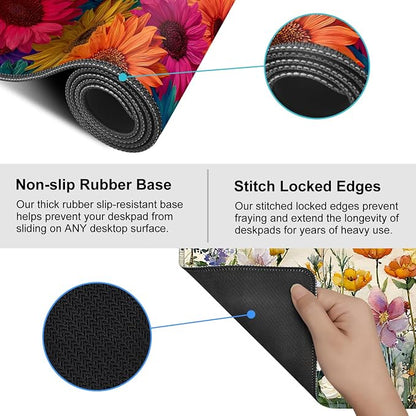 Colorful Floral Mouse Pad – Large Extended Desk Mat 35.43 x 15.75 in – Bright - Image 5