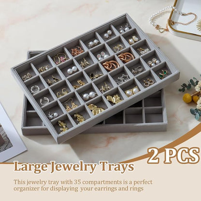 Large Velvet Jewelry Tray 2 Pack Stackable Jewelry Display Drawer Inserts Trays - Image 2