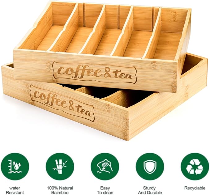 Lyellfe 2 Pack K Cup Holder for Drawers, Bamboo Tea Bag Organizer - Image 4