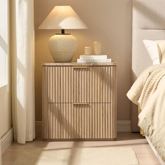 Fluted Nightstand Set of 2, Bedside Table - Image 7