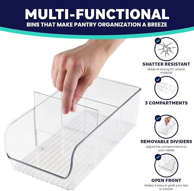ELTOW 4-Pack Snack Organizer, 3-Compartment Plastic Bins - Image 3