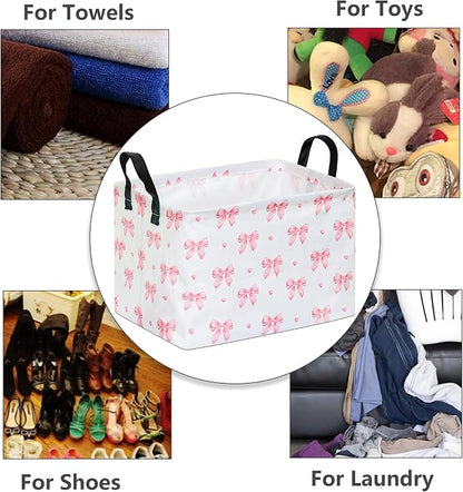 Pink Bow Canvas Storage Basket Waterproof Laundry Hamper - Image 3