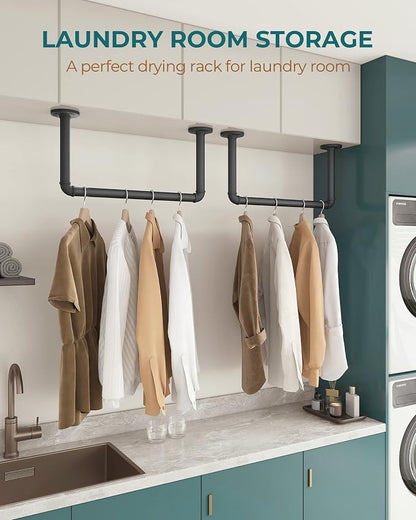 OROPY Industrial Pipe Clothes Rack, Heavy Duty Wall Mounted Iron Garment Bar | - Image 3