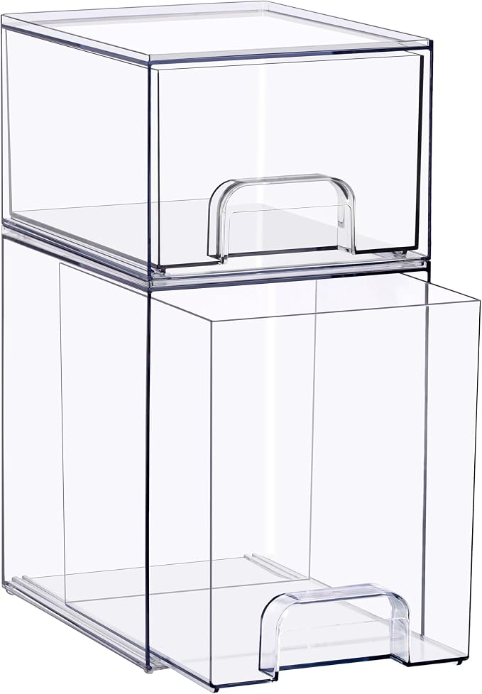 Sorbus Stackable Acrylic Storage Drawers, 2 Pack Clear Plastic Organizer Bins - Image 8