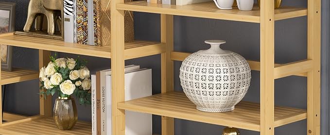 Homykic Bamboo Triple Wide Bookshelves and Bookcases, 6-Tier Shallow Open - Image 6
