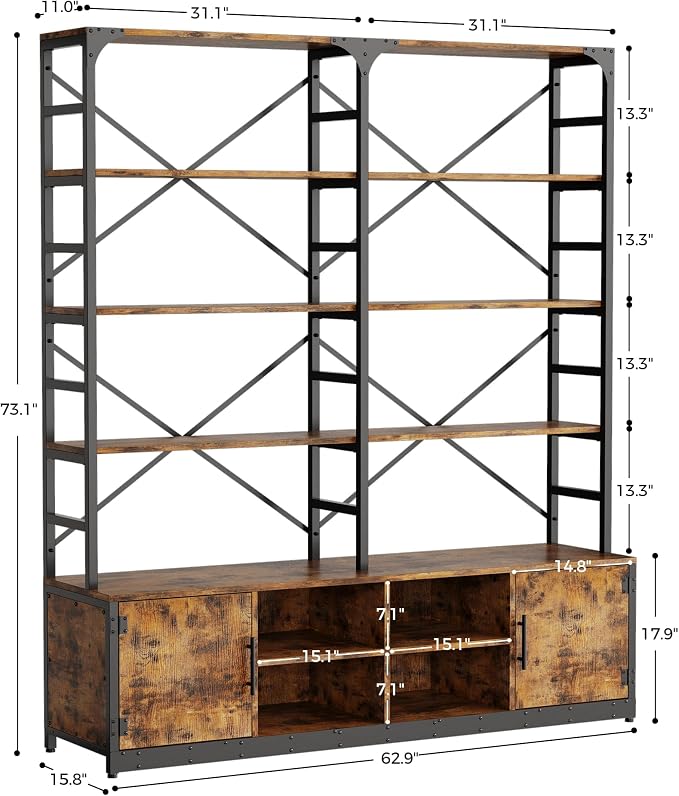 IRONCK Bookshelves 6 Tiers 73.1 inch Tall Industrial Bookshelf - Image 3