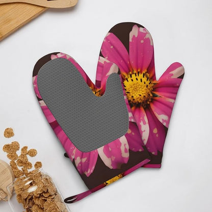Flower Print Oven Mitts Set of 2, Heat Resistant Silicone Oven Mittens Gloves - Image 9