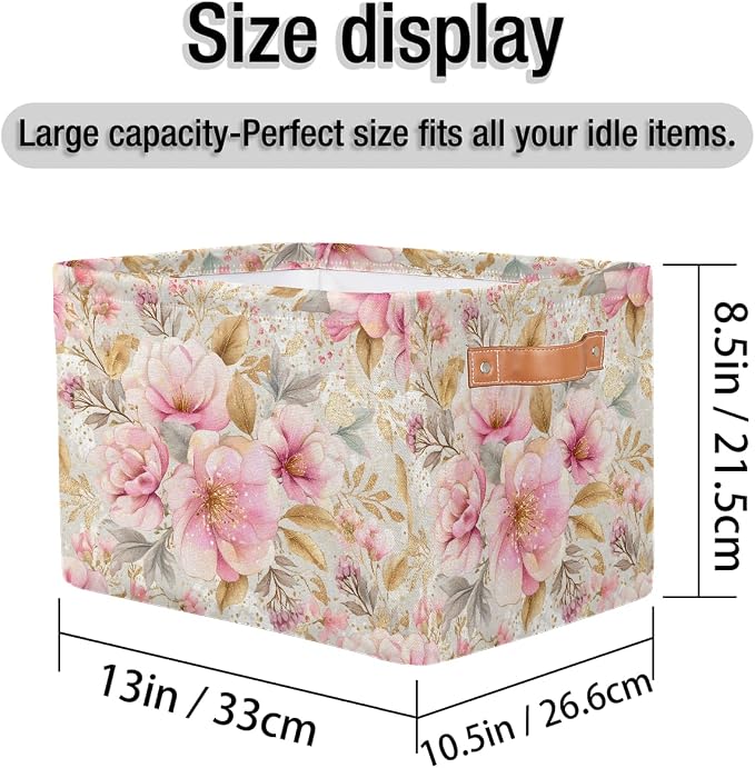 Pardick Pink Gold Flower Basket Storage Bins Large Fabric Toys Storage Cube Box - Image 4