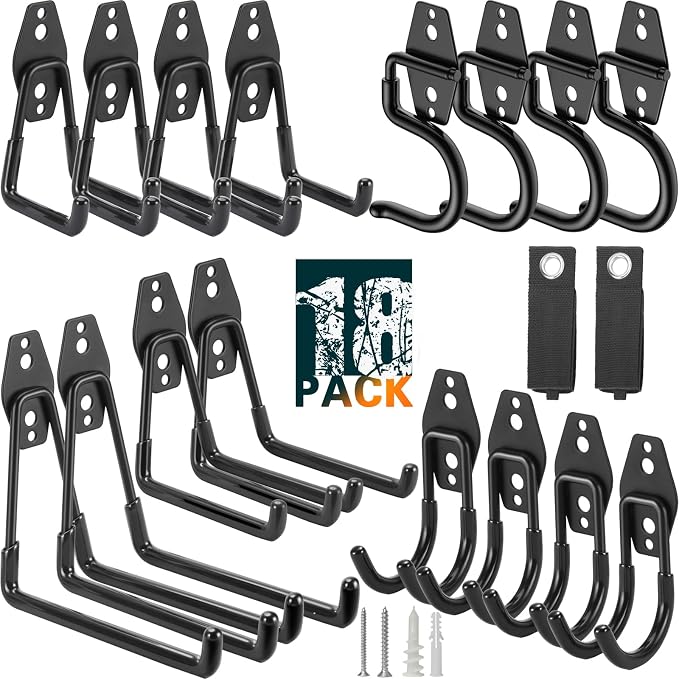 18 Pack Heavy Duty Garage Hooks, Utility Wall Mounted Storage System, by LUPYJI