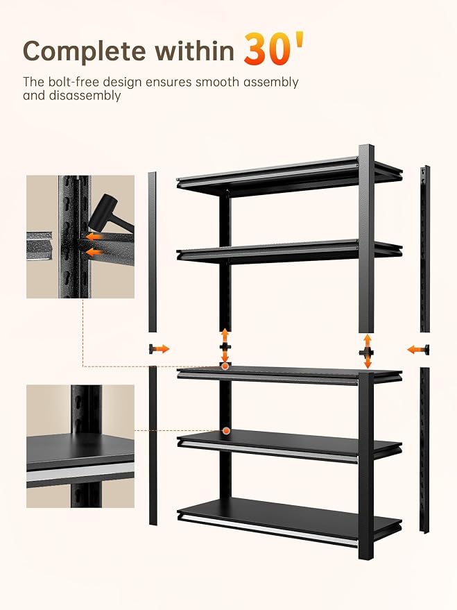 JHYKHG 63" H Storage Shelves, 5-Tier Heavy Duty Garage Shelving, Adjustable - Image 5