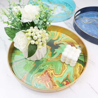 Round Green Marbling Decorative Tray - Image 3