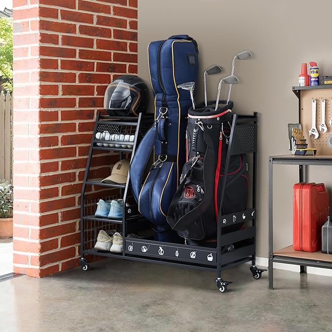 Lauren&Harold Golf Bag Organizer Garage Storage, Golf Storage Rack Stand Fits 2 by LaurenHarold