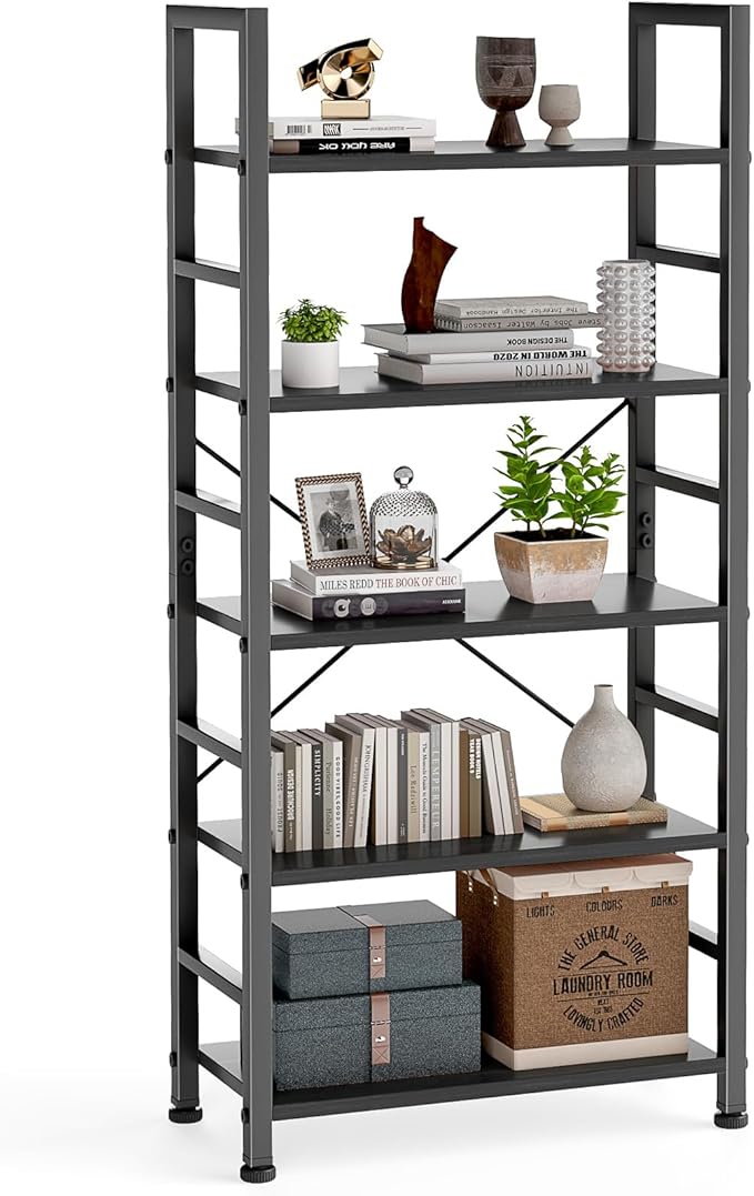 DUMOS 5 Tiers Open Bookshelf, Classic Freestanding Tall Display Shelf, Sturdy by DumosLifestyle