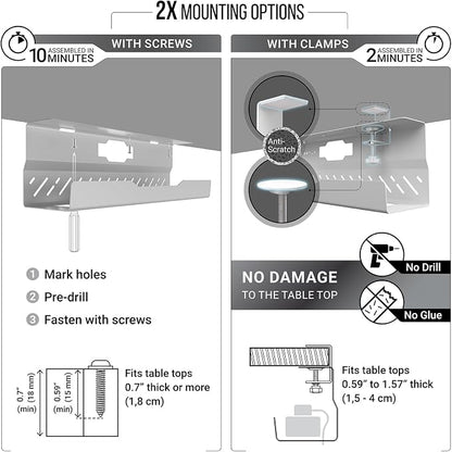 Under Desk Cable Management Tray no Drill – Wire Management - Image 3