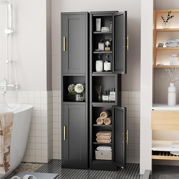 Tall Metal Narrow Bathroom Storage Cabinet 67" H, Tall Black Pantry Cabinets by BAOLIWO