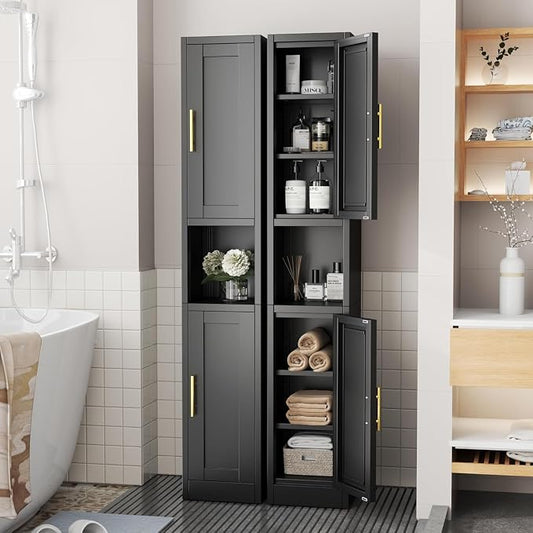 Tall Metal Narrow Bathroom Storage Cabinet 67" H, Tall Black Pantry Cabinets by BAOLIWO