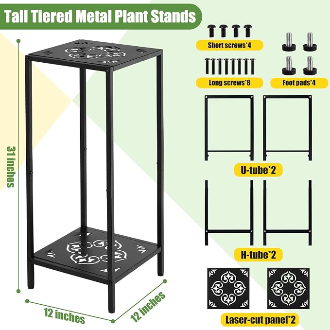 Party Zealot 2-Tier Tall Metal Square Plant Stand 31" Heavy-Duty Modern Flower - Image 3