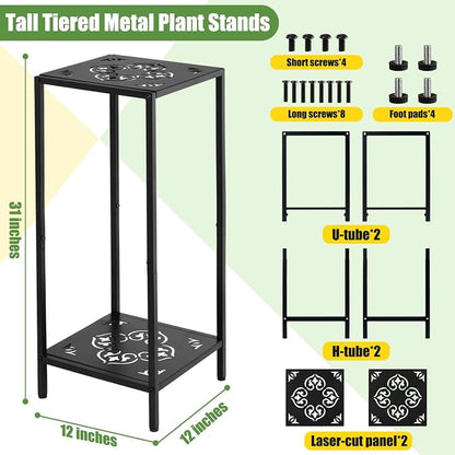 Party Zealot 2-Tier Tall Metal Square Plant Stand 31" Heavy-Duty Modern Flower - Image 3