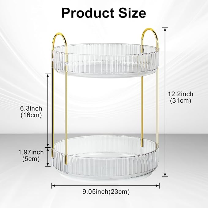 360 Rotating Makeup Organizer for Vanity, 2 Tier Perfume Skincare Organizers - Image 2