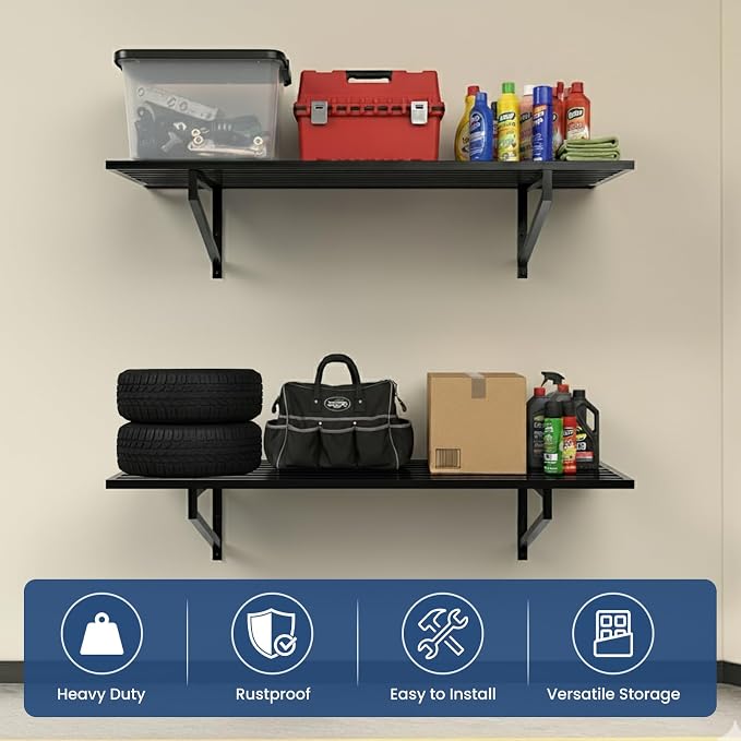 2-Pack Garage Wall Shelves, 500 lbs Capacity, Steel Garage Organization Shelving - Image 4