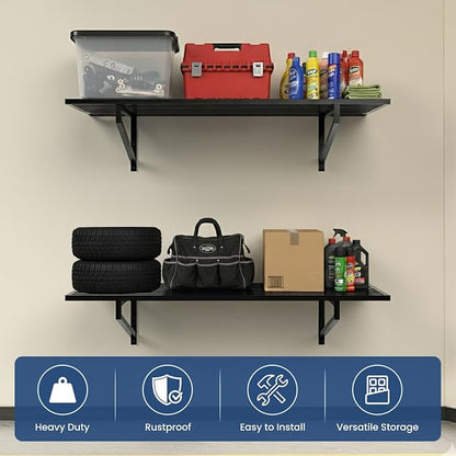 3-Pack Garage Wall Shelves, 750 lbs Capacity, Steel Garage Organization Shelving - Image 4