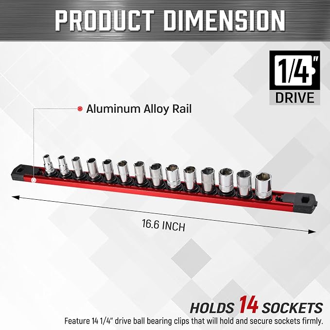 ALOANES 1/4-Inch Drive Magnetic Socket Organizer, Heavy Duty Aluminum Socket - Image 2