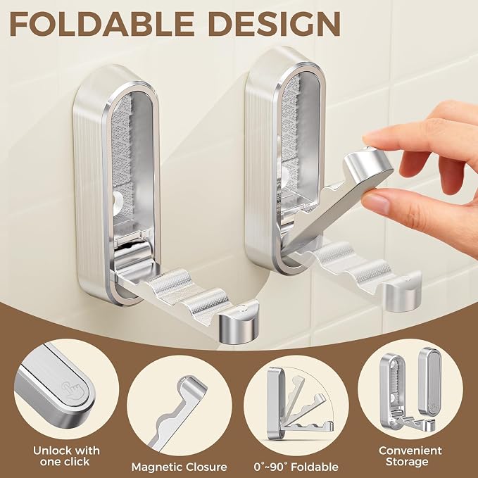 4-Pack Heavy Duty Zinc Alloy Folding Wall Hooks - Image 4