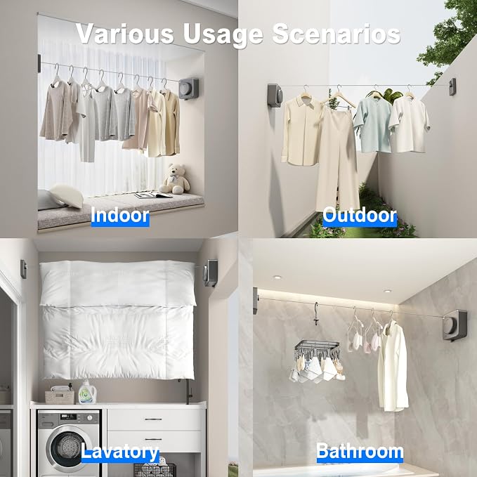 MUSTORN Retractable Clothesline Indoor, Non-Sagging Outdoor Clothes Line - Image 6