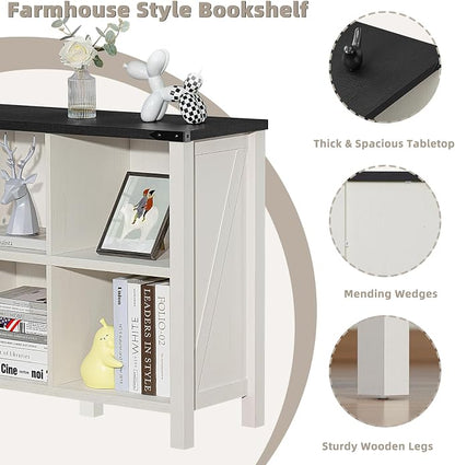 Farmhouse 6 Cube Bookshelf, Antique White & Black Wooden Storage Organizer Book - Image 3