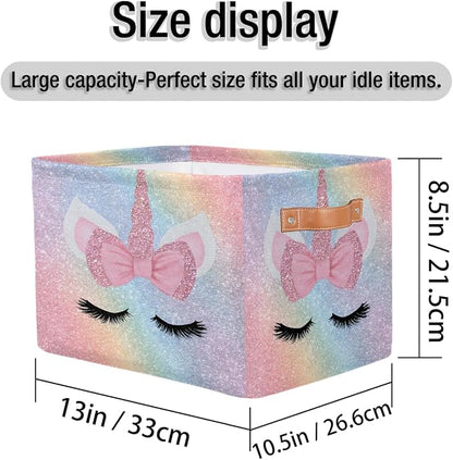 Pardick Unicorn Face Pink Basket Storage Bins Large Fabric Toys Storage Cube Box - Image 4