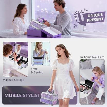Joligrace Makeup Train Case Makeup Case Organizer Portable Cosmetic Box Storage - Image 7