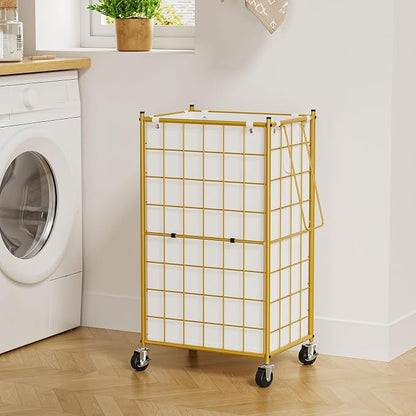 WOWLIVE Laundry Hamper with Wheels, Metal Wire Frame Rolling Laundry Basket - Image 4