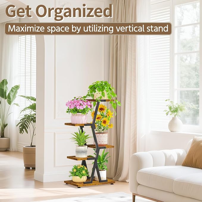 LASZOLA 4 Tier Tall Wood and Metal Plant Stand Indoor - Image 6