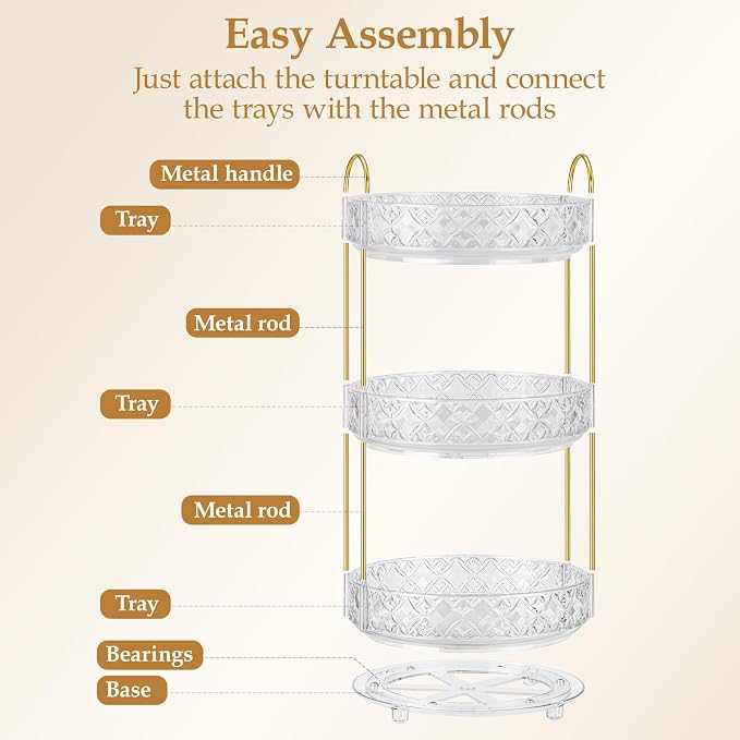 360 Rotating Makeup Organizer for Vanity, 3 Tier Adjustable Perfume Organizer - Image 4