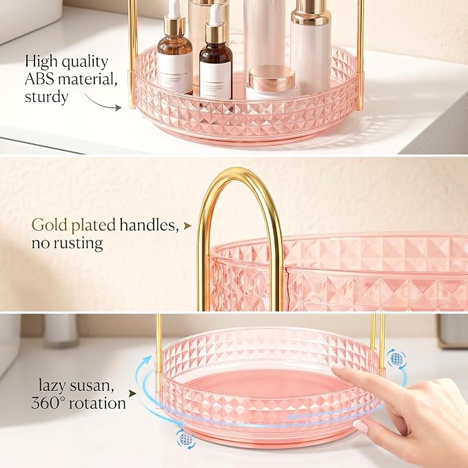 Fangoo 2 Tiers Pink Rotating Makeup Organizer - Image 6