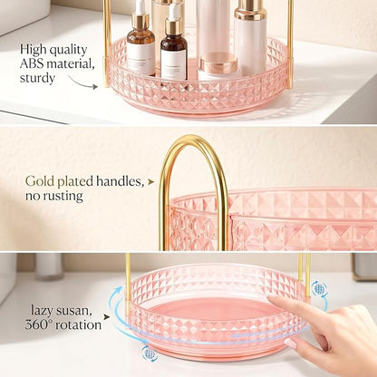 Fangoo 2 Tiers Pink Rotating Makeup Organizer - Image 6